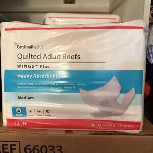 Adult Briefs Quilted Wings Heavy Absorbency 12 count Medium Size Cardinal Health
